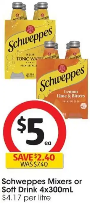 Coles Schweppes Mixers or Soft Drink 4x300mL offer