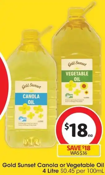 Coles Gold Sunset Canola or Vegetable Oil 4 Litre offer