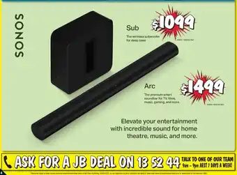 JB Hi-Fi Sonos Arc - 463805 / ARCG1AU1BLK offer