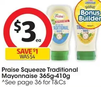 Coles Praise Squeeze Traditional Mayonnaise 365g-410g offer