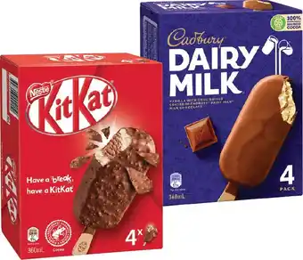 IGA Cadbury, Nestle or Oreo Ice Cream 4 Pack Selected Varieties offer
