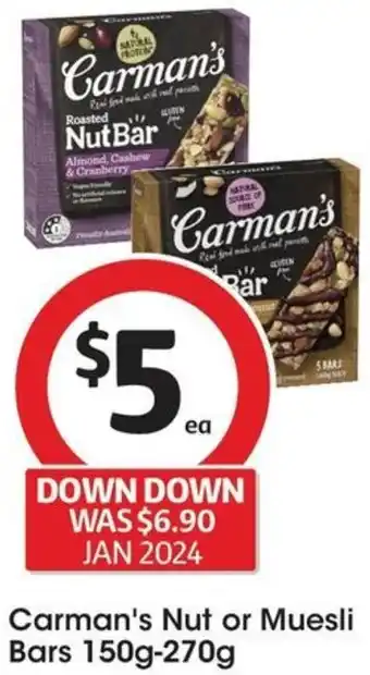 Coles Carman's Nut or Muesli Bars 150g-270g offer