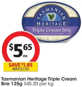 Coles Tasmanian Heritage Triple Cream Brie 125g offer