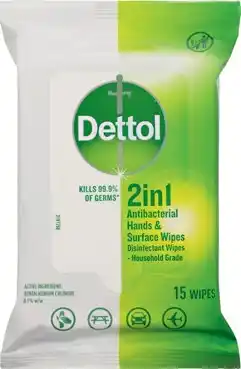 IGA Dettol 2in1 Antibacterial Hands & Surface Wipes 15 Pack offer