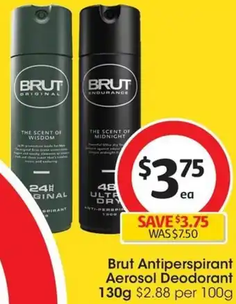 Coles Brut Antiperspirant Aerosol Deodorant 130g offer