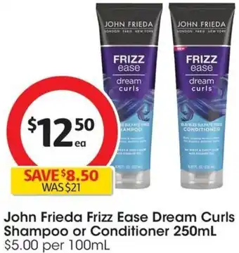 Coles John Frieda Frizz Ease Dream Curls Shampoo or Conditioner 250mL offer