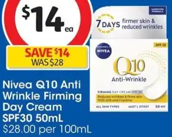 Coles Nivea Q10 Anti Wrinkle Firming Day Cream SPF30 50mL offer