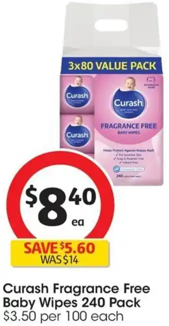Coles Curash Fragrance Free Baby Wipes 240 Pack offer