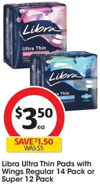 Coles Libra Ultra Thin Pads with Wings Regular 14 Pack or Super 12 Pack offer