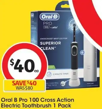 Coles Oral B Pro 100 Cross Action Electric Toothbrush 1 Pack offer
