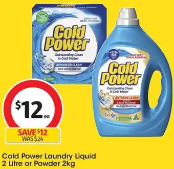 Coles Cold Power Laundry Liquid 2 Litre or Powder 2kg offer