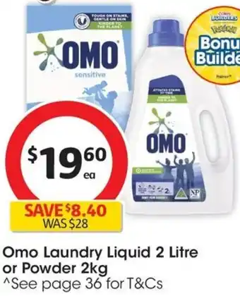 Coles Omo Laundry Liquid 2 Litre or Powder 2kg offer