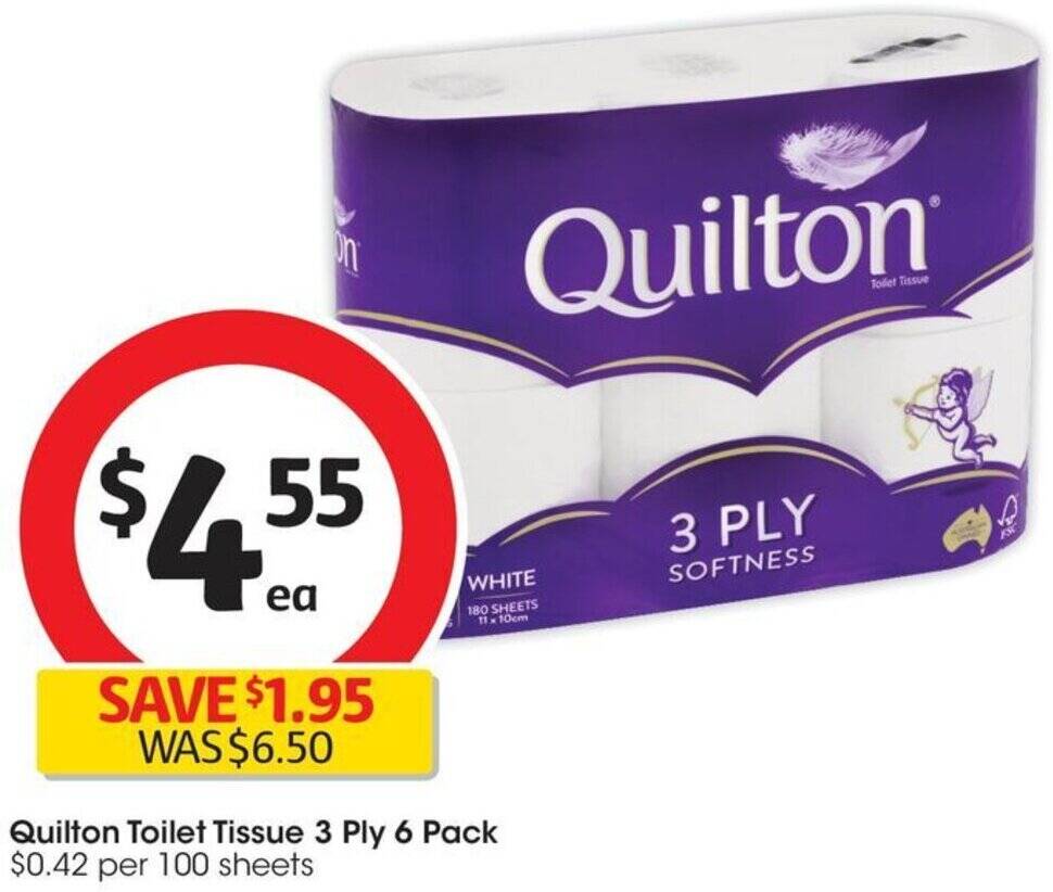 Quilton Toilet Tissue 3 Ply 6 Pack offer at Coles