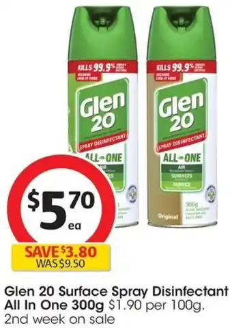 Coles Glen 20 Surface Spray Disinfectant All In One 300g offer