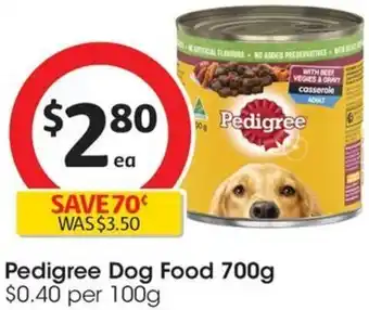 Coles Pedigree Dog Food 700g offer