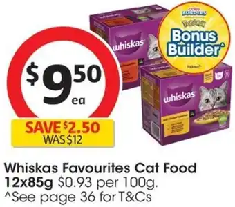 Coles Whiskas Favourites Cat Food 12x85g offer