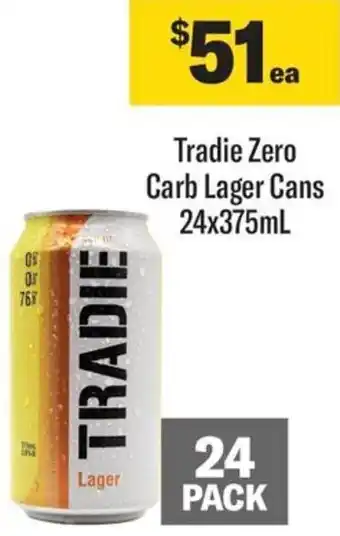 Coles Tradie Zero Carb Lager Cans 24x375mL offer