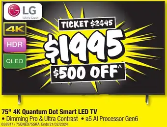 JB Hi-Fi 75" 4K Quantum Dot Smart LED TV offer