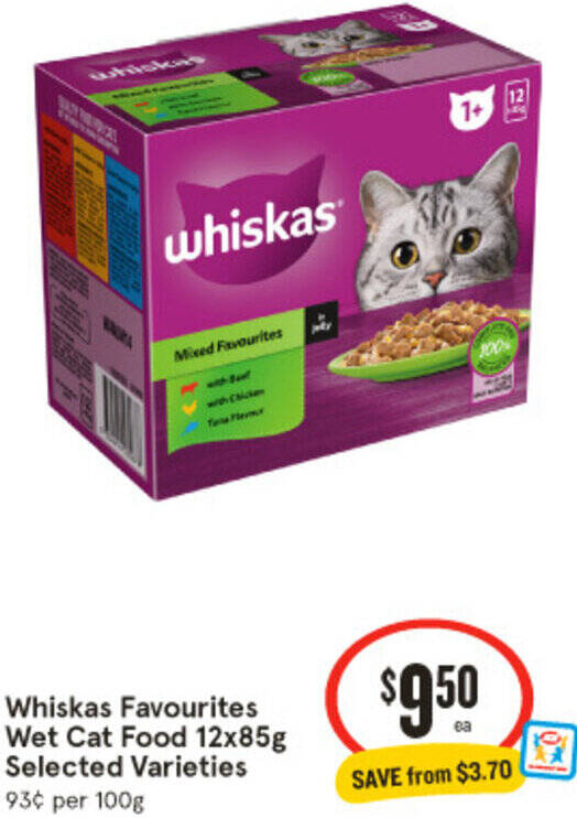 Whiskas Favourites Wet Cat Food 12x85g offer at IGA