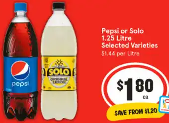 IGA Pepsi or Solo 1.25 Litre offer