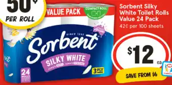 IGA Sorbent Silky White Toilet Rolls Value 24 Pack offer