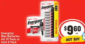 IGA Energizer Max Batteries AA 10 Pack or AAA 8 Pack offer