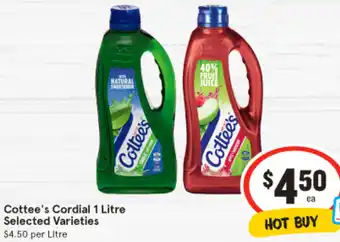 IGA Cottee's Cordial 1 Litre offer