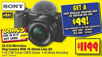 ZV-E10 Mirrorless Vlog Camera With 16-50mm Lens Kit