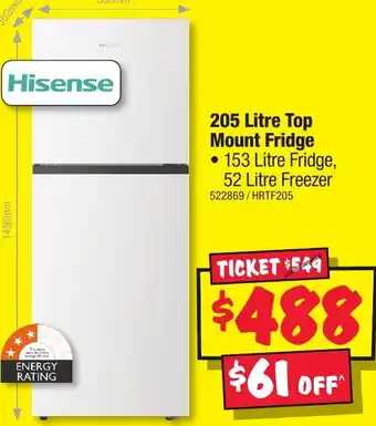 JB Hi-Fi 205 Litre Top Mount Fridge offer