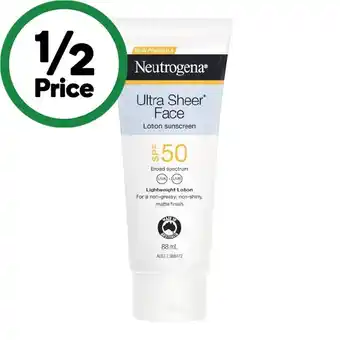 Woolworths Neutrogena Ultra Sheer Face Lotion Sunscreen SPF50 88ml^ offer