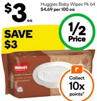 Woolworths Huggies Baby Wipes Pk 64 offer