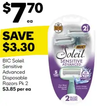 Woolworths BIC Soleil Sensitive Advanced Disposable Razors Pk 2 offer