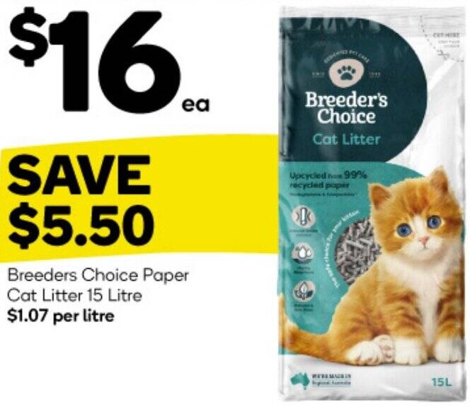 Breeders Choice Paper Cat Litter 15 Litre offer at Woolworths