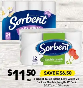 Drakes Sorbent Toilet Tissue Silky White 24 Pack or Double Length 12 Pack offer