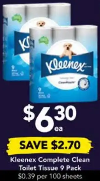 Drakes Kleenex Complete Clean Toilet Tissue 9 Pack offer