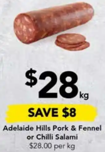 Drakes Adelaide Hills Pork & Fennel or Chilli Salami offer