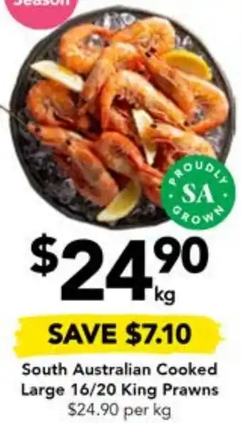 Drakes South Australian Cooked Large 16/20 King Prawns offer