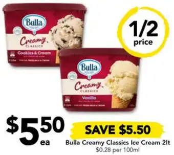 Drakes Bulla Creamy Classics Ice Cream 2lt offer