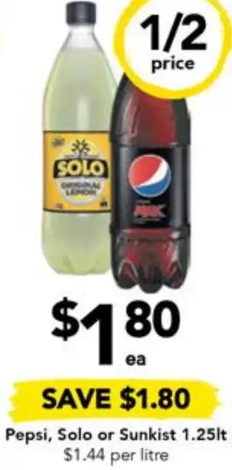 Drakes Pepsi, Solo or Sunkist 1.25lt offer
