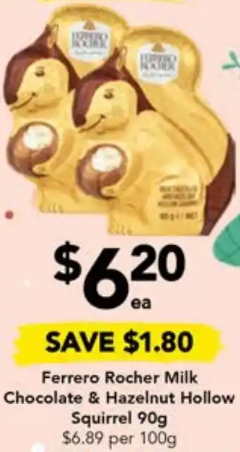 Drakes Ferrero Rocher Milk Chocolate & Hazelnut Hollow Squirrel 90g offer