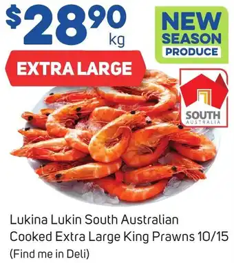 Foodland Lukina Lukin South Australian Cooked Extra Large King Prawns 10/15 offer