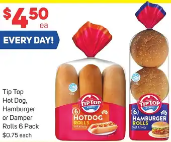 Foodland Tip Top Hot Dog, Hamburger or Damper Rolls 6 Pack offer