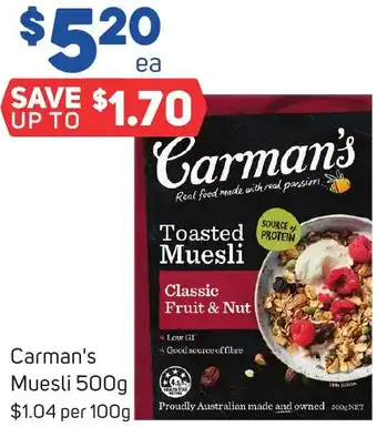 Foodland Carman's Muesli 500g offer