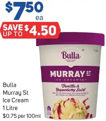Foodland Bulla Murray St Ice Cream 1 Litre offer