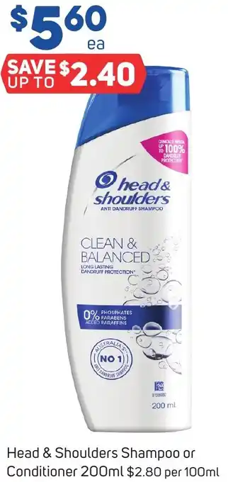 Foodland Head & Shoulders Shampoo or Conditioner 200ml offer