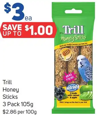 Foodland Trill Honey Sticks 3 Pack 105g offer
