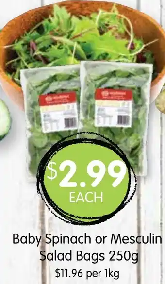 Spudshed Baby Spinach or Mesculin Salad Bags 250g offer