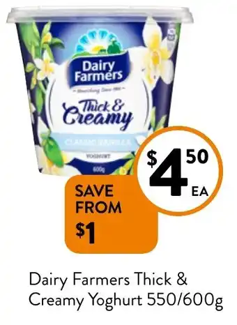 Foodworks Dairy Farmers Thick & Creamy Yoghurt 550/600g offer