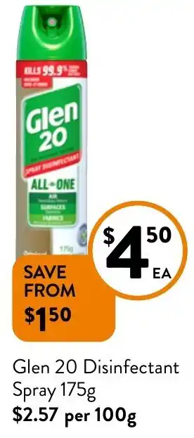 Foodworks Glen 20 Disinfectant Spray 175g offer