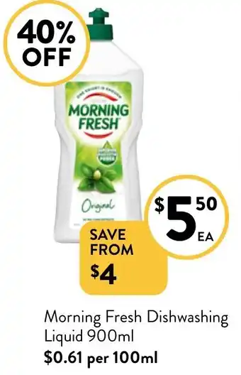 Foodworks Morning Fresh Dishwashing Liquid 900ml offer